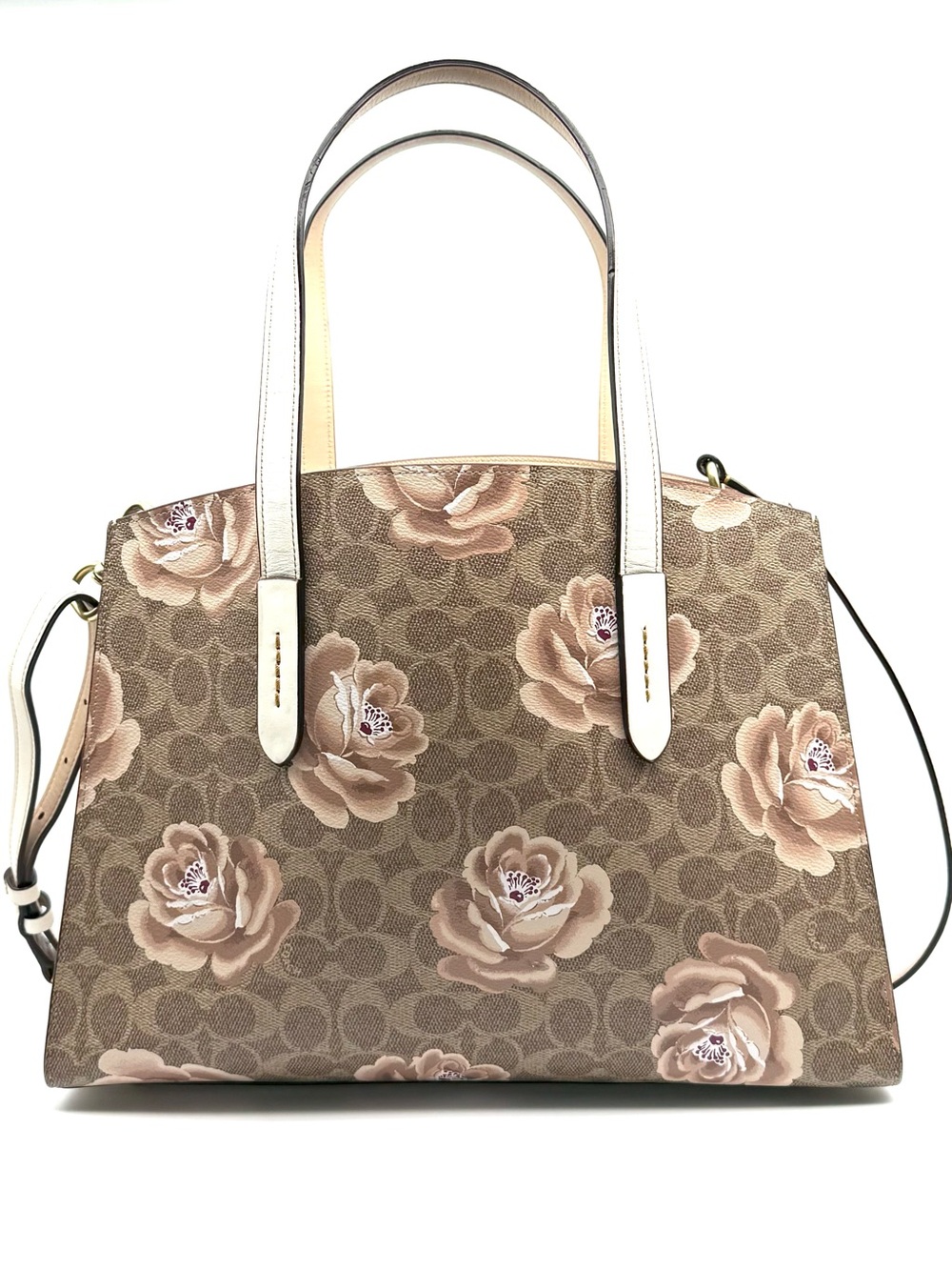 Coach Signature Canvas Rose Print Charlie Carryall Tote Bag - Picture 2 of 13